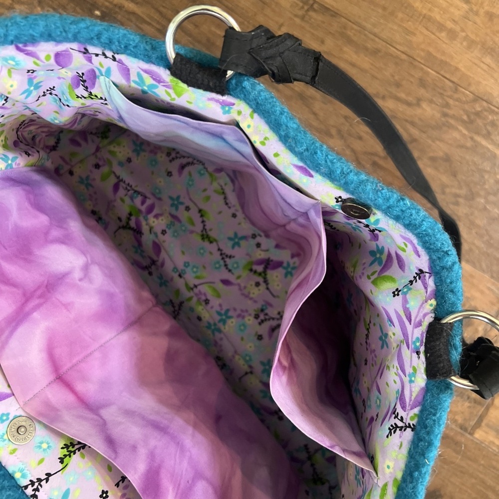 Handmade‎ Felted Wool Purple Teal Double Handle Boho Tote Handbag Purse Laptop - Picture 6 of 11